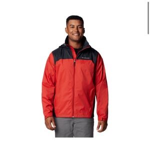 Columbia Mens Glennaker Lake II Rain Jacket Full‎ Zip Hooded Red Black